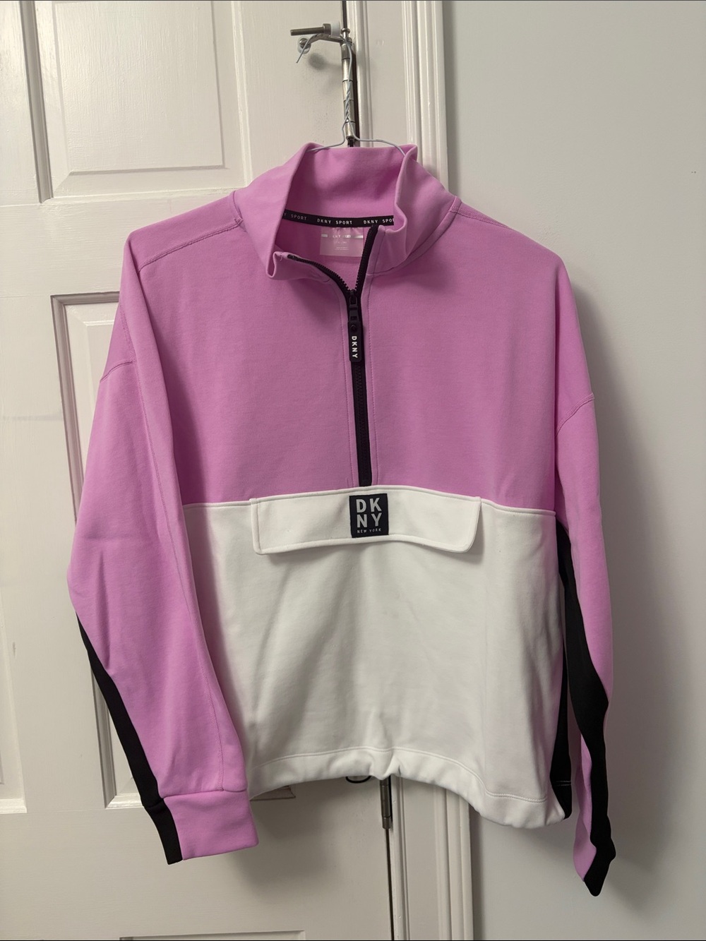 DKNY Pink, White & Black Half-Zip Pullover